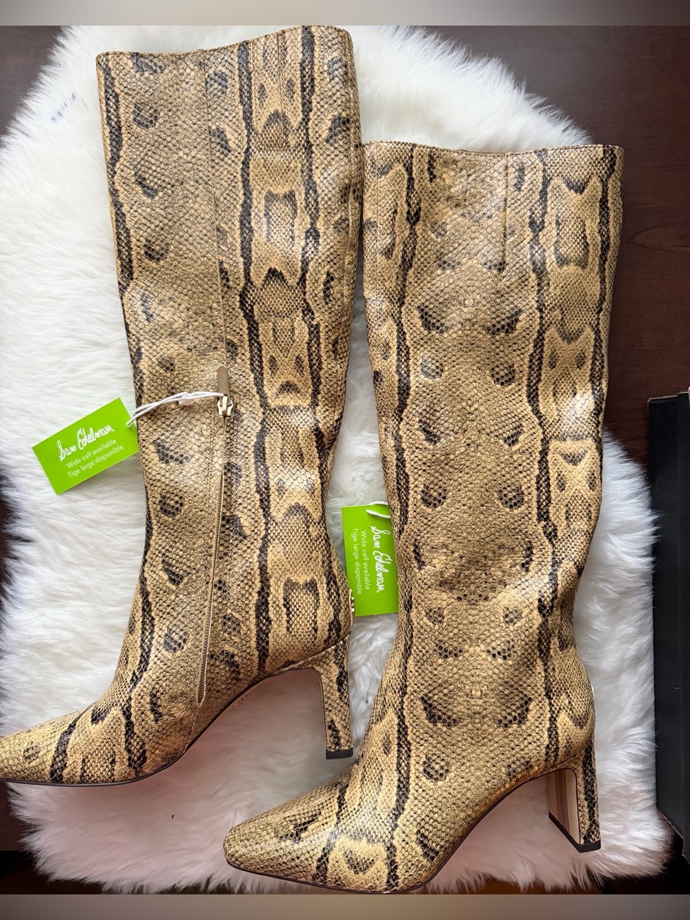 New! Sam Edelman Tan Snake-Print Knee Boots